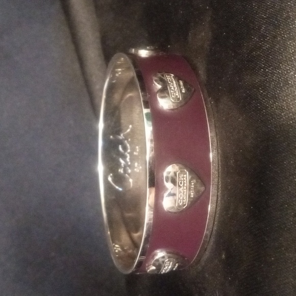Coach EUC Heart Bangle Silver and Burgundy - Picture 1 of 6